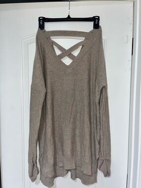 if it were me Taupe Knit V‑Neck Sweater